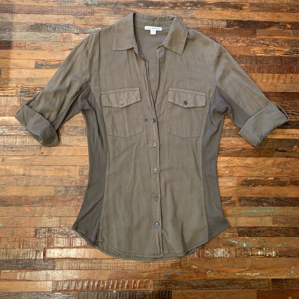 James Perse Fitted Button Down in Green